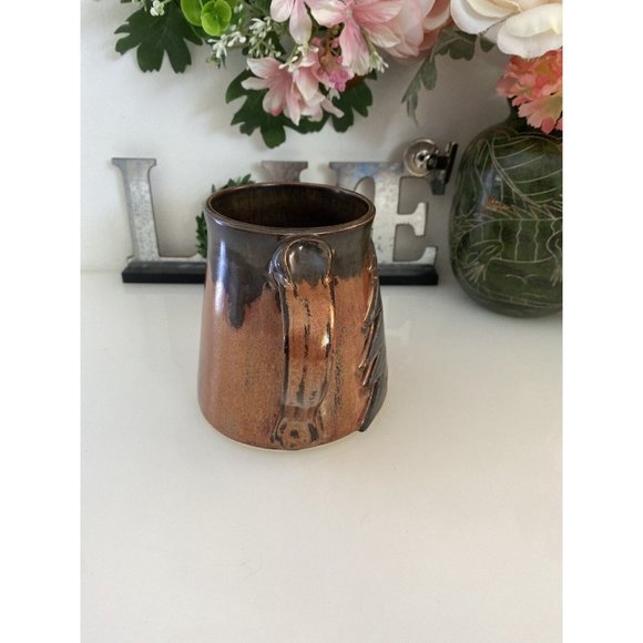 Vintage 1970s Lighting Bolt Brown Ceramic Cup Hand Made Painted‎ Rustic Unique - Picture 10 of 16